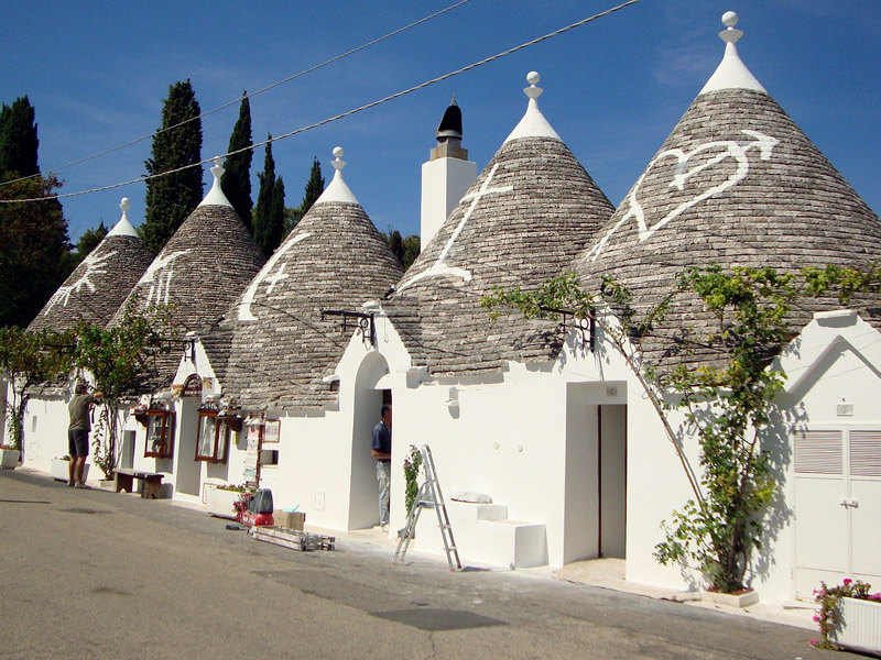 Trulli houses with conical roofs in Alberobello, Italy